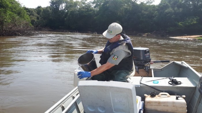 Coleta tem apoio do Comando Ambiental da BM, que cede um barco para a equipe chegar a pontos de difícil acesso -Foto: Divulgação Fepam